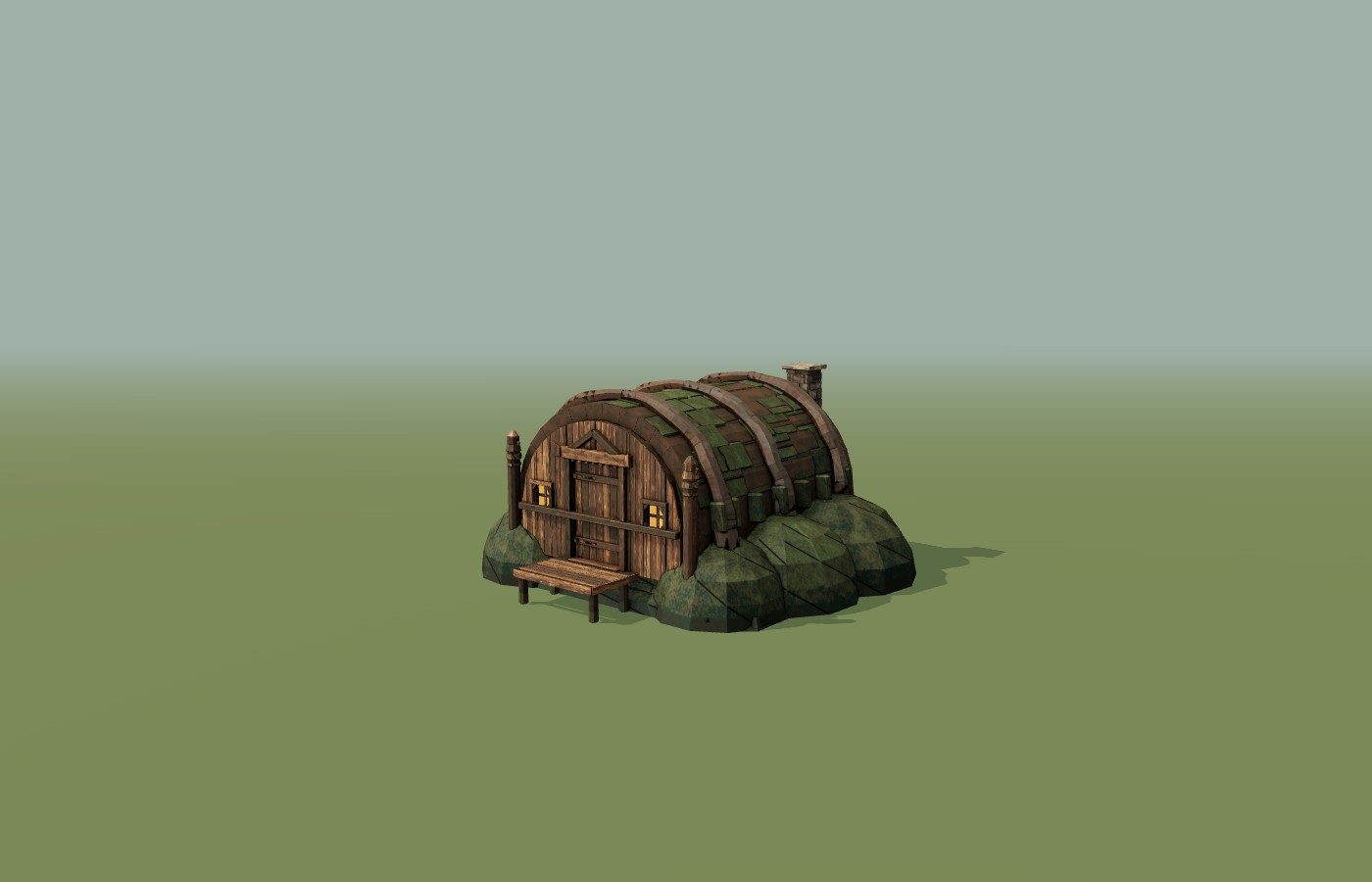 A giant mushroom hollowed into a frogfolk home with a broad cap roof and warm doorway